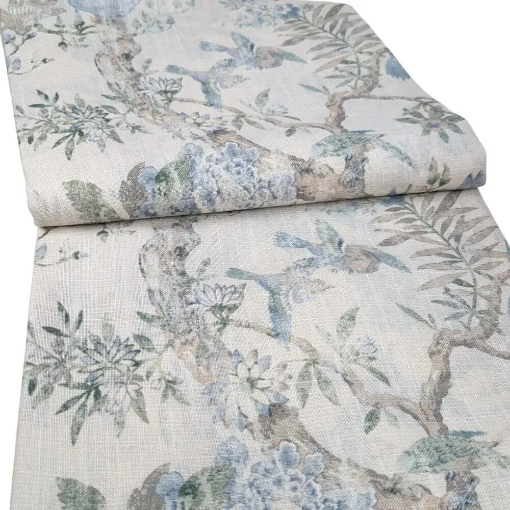 Linen Floral Bird Curtains Set of Two 38x84 Avian Rod Pocket Linen Blend